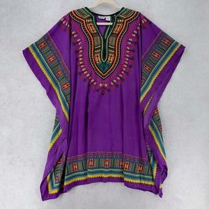 Sante‎ Classics Kimono Dashiki Tunic Swim Beach Cover Up Purple Boho Kaftan OS